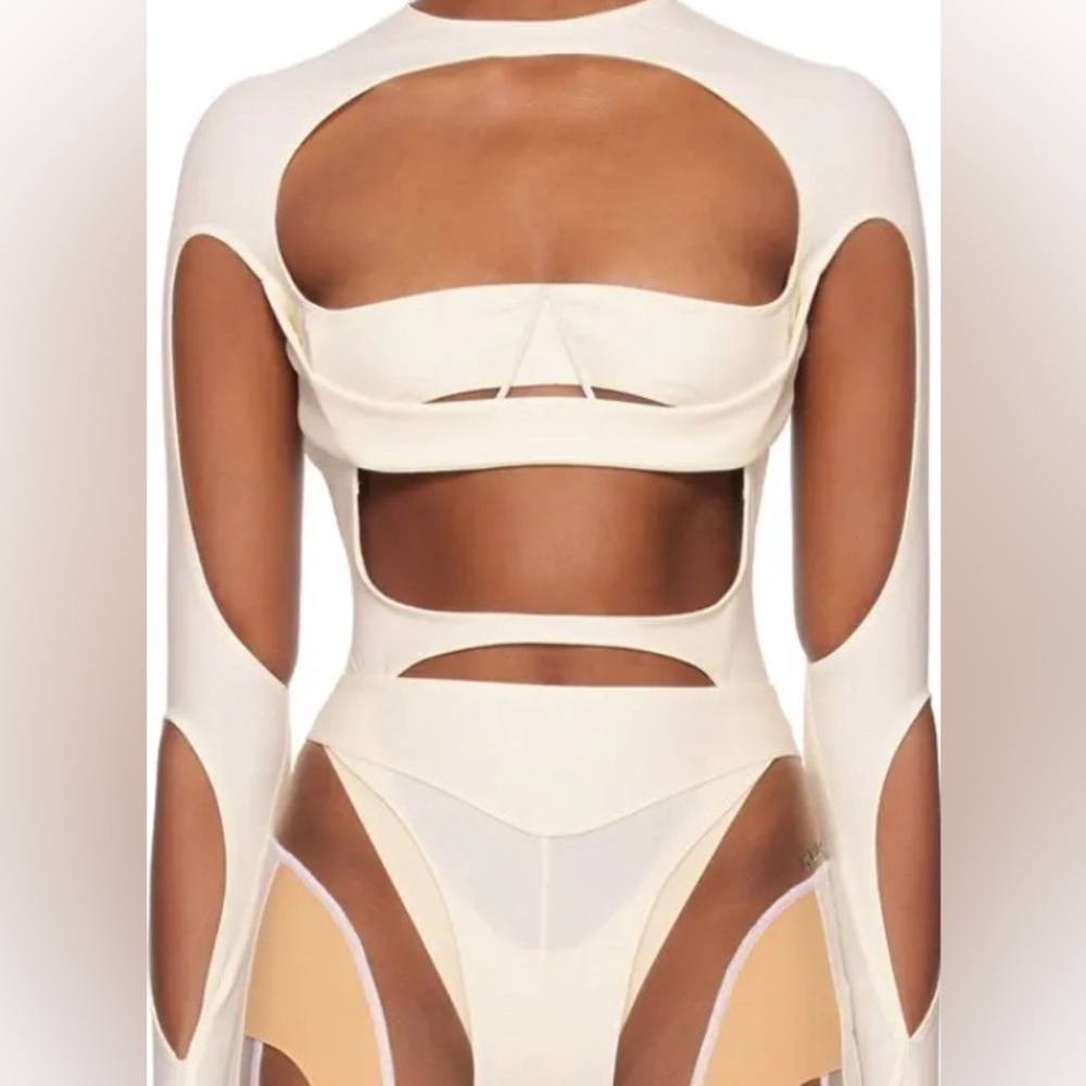 Mugler White Cutout Bodysuit